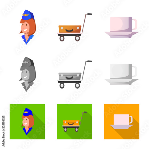 Vector illustration of airport and airplane icon. Collection of airport and plane stock symbol for web.