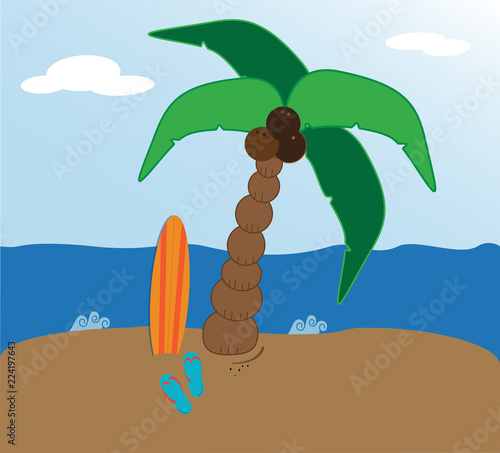 Summer Beach and Palm Tree