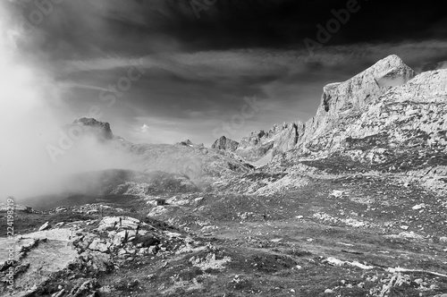 Foggy day at Picos de Europs national park at Fuente De