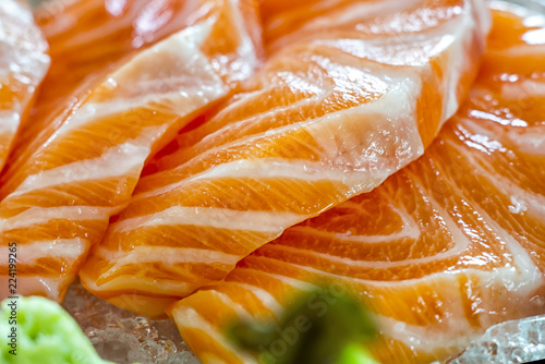 Japanese food , Sashimi salmon set . Selective focus