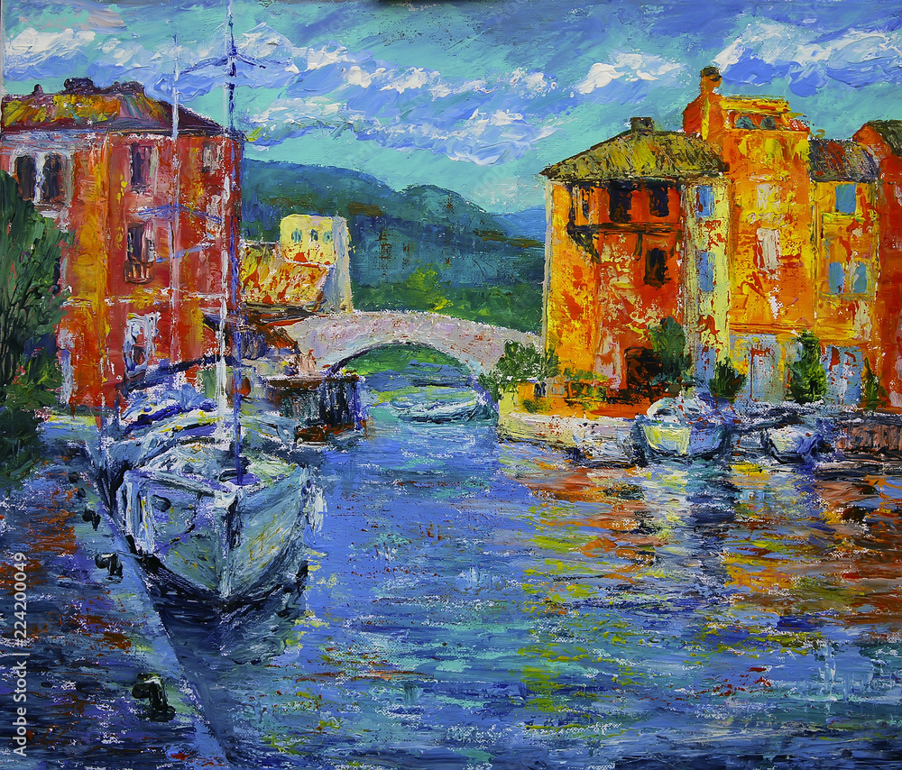 Naklejka premium Art painting of Port Grimaud in France