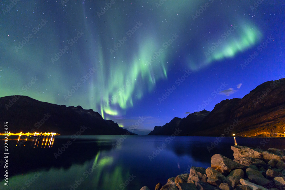 The polar lights in Norway. TromsoюErsfjord