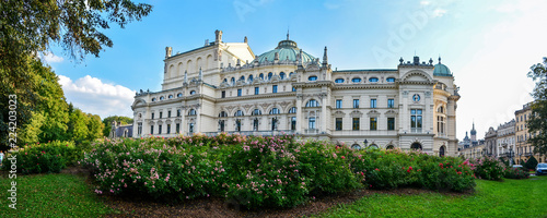 Krakow Slowackiego theater in the evening, in the summer ? panoramic photo