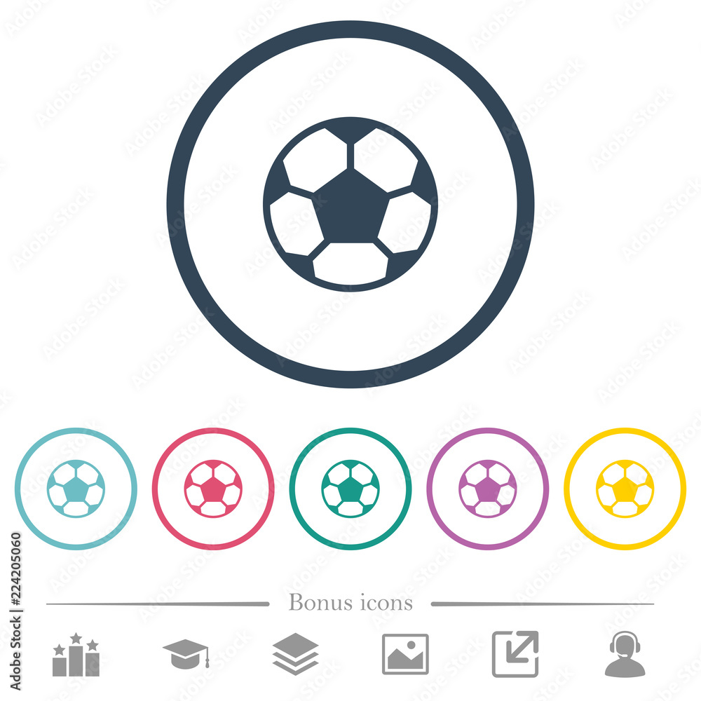 Soccer ball flat color icons in round outlines Soccer ball flat color icons in round outlines