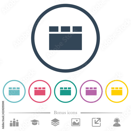 Horizontal tabbed layout flat color icons in round outlines