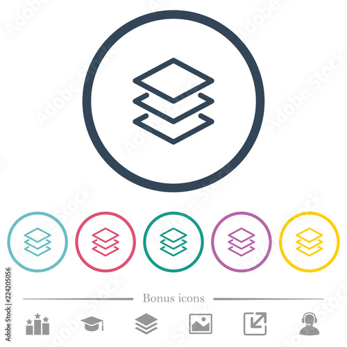 Layers flat color icons in round outlines