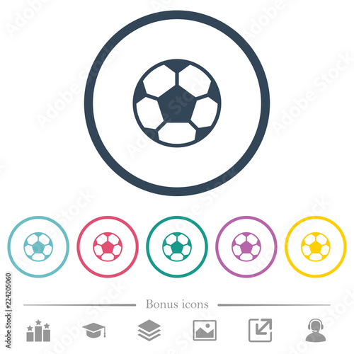 Soccer ball flat color icons in round outlines