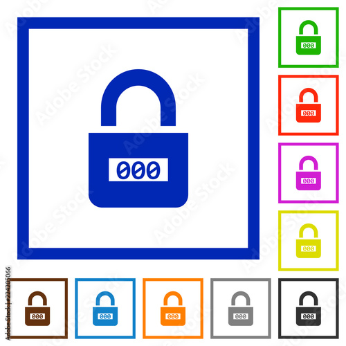 Locked combination lock with center numbers flat framed icons