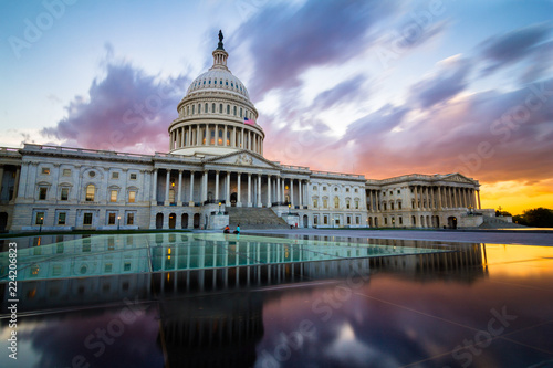 The US Capitol in Washington DC with spectacular sunset