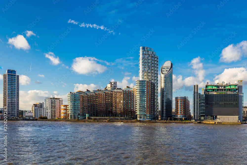 Fototapeta premium Residential towers along Thames in East London