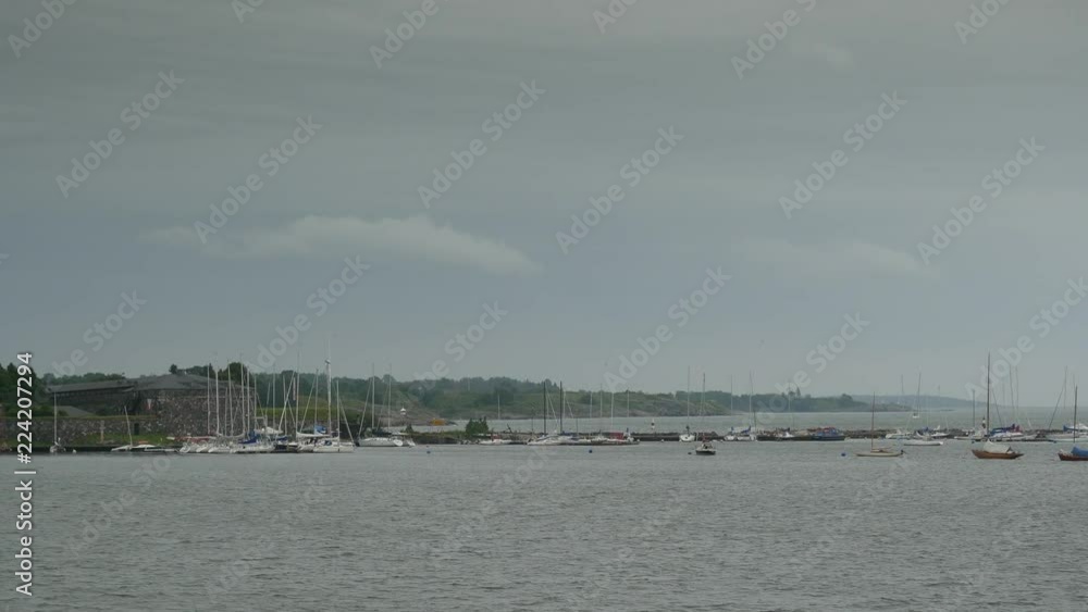 Pan down shot of Helsinki port in Finland Pan down shot of Helsinki port in Finland