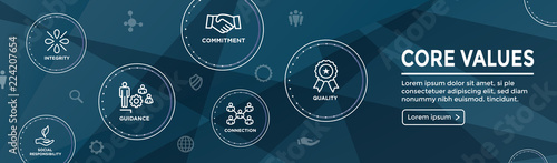 Core Values Web Header Banner image with Integrity, Mission, etc Icon Set