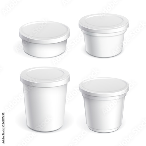 Realistic White blank plastic container for yogurt, jams and other products.