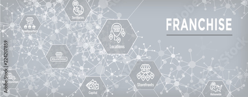 Franchise Icon Set with Home Office, corporate Headquarters and Franchisee Icon Images