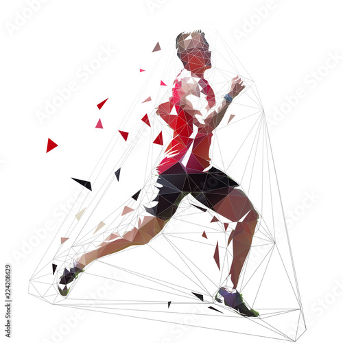 Running man, low polygonal geometric illustration. Vector runner, side view