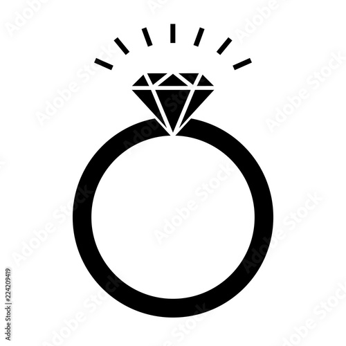Icon of ring with diamond or other gem. Shining engagement or marriage ring, expensive jewelry. Vector Illustration 