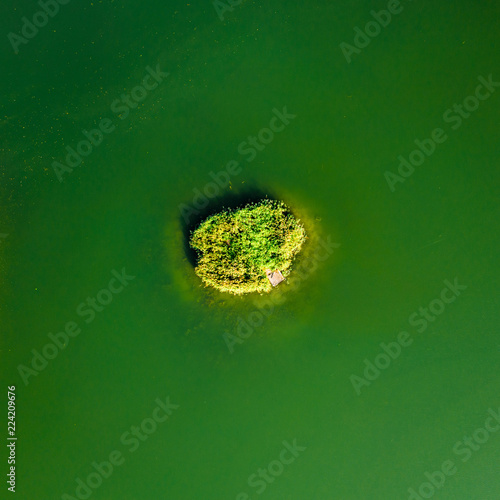 Small Green Island, Aerial Top Down Vertical View