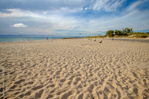 Ludington State Park Beach. Wide sandy beach and Lake Michigan coast at one of Michigan's most popular state park. photo