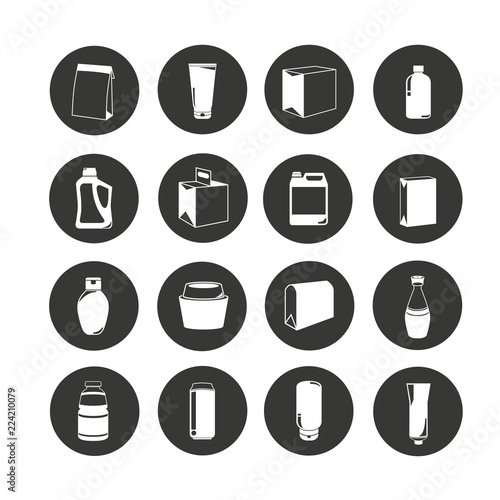 packaging icon set in circle buttons