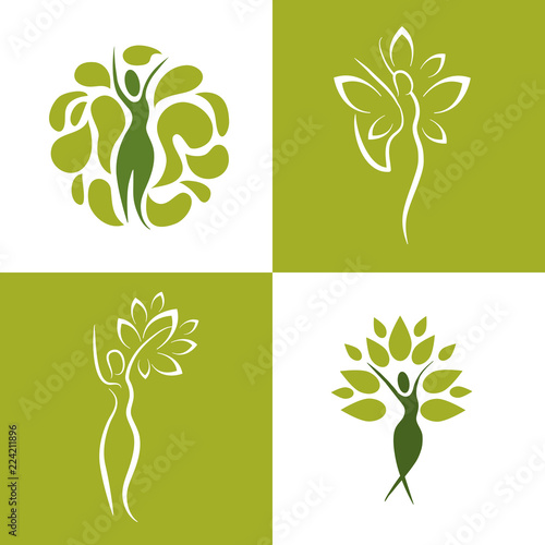 set wellness woman with nature balance