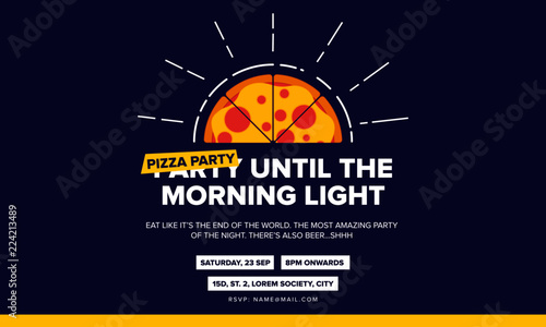 Food Event/Party entrance vector tickets templates. Ticket for entrance to the Pizza Party. Modern elegant illustration template of Ticket Card. Vector Pizza. Food Voucher Concept