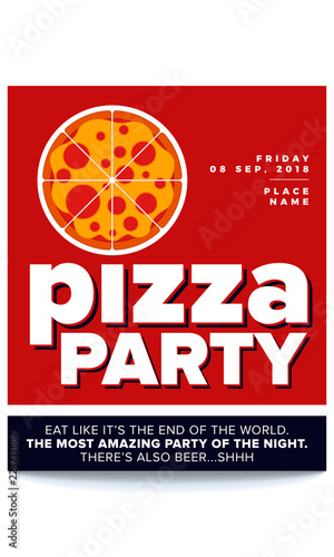 Vector Illustration of Pizza. Pizza Party Flyer Invitation Template Design