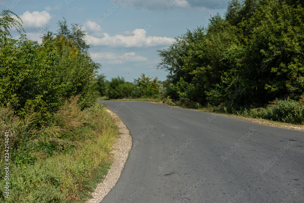 Asphalted Russian road in the countryside - obrazy, fototapety, plakaty 