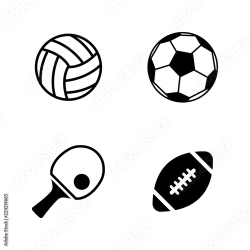 Sport Balls. Simple Related Vector Icons Set for Video, Mobile Apps, Web Sites, Print Projects and Your Design. Sport Balls icon Black Flat Illustration on White Background.