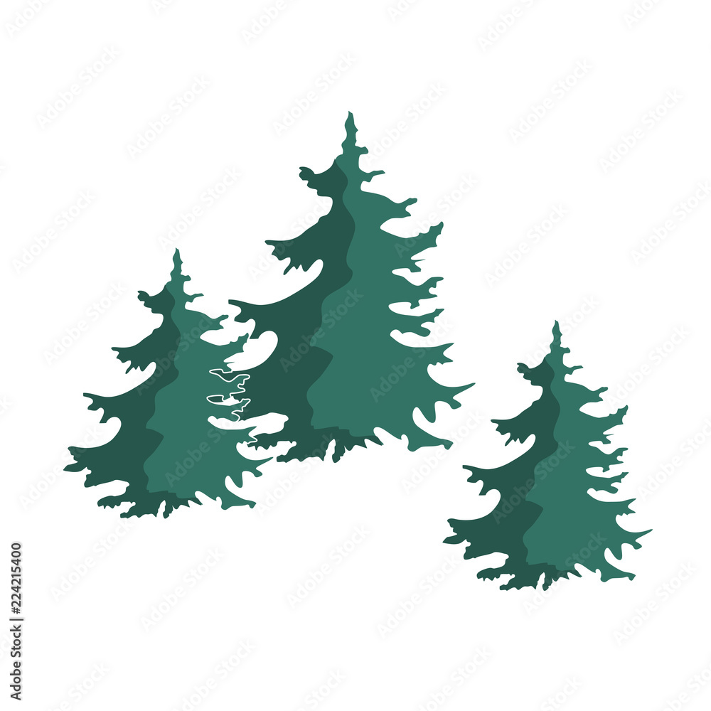 Fototapeta premium Hand drawn Christmas tree group isolated on a white background.