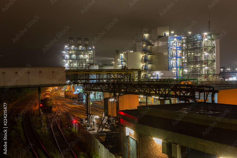 Fototapeta premium Industry at night in Germany.
