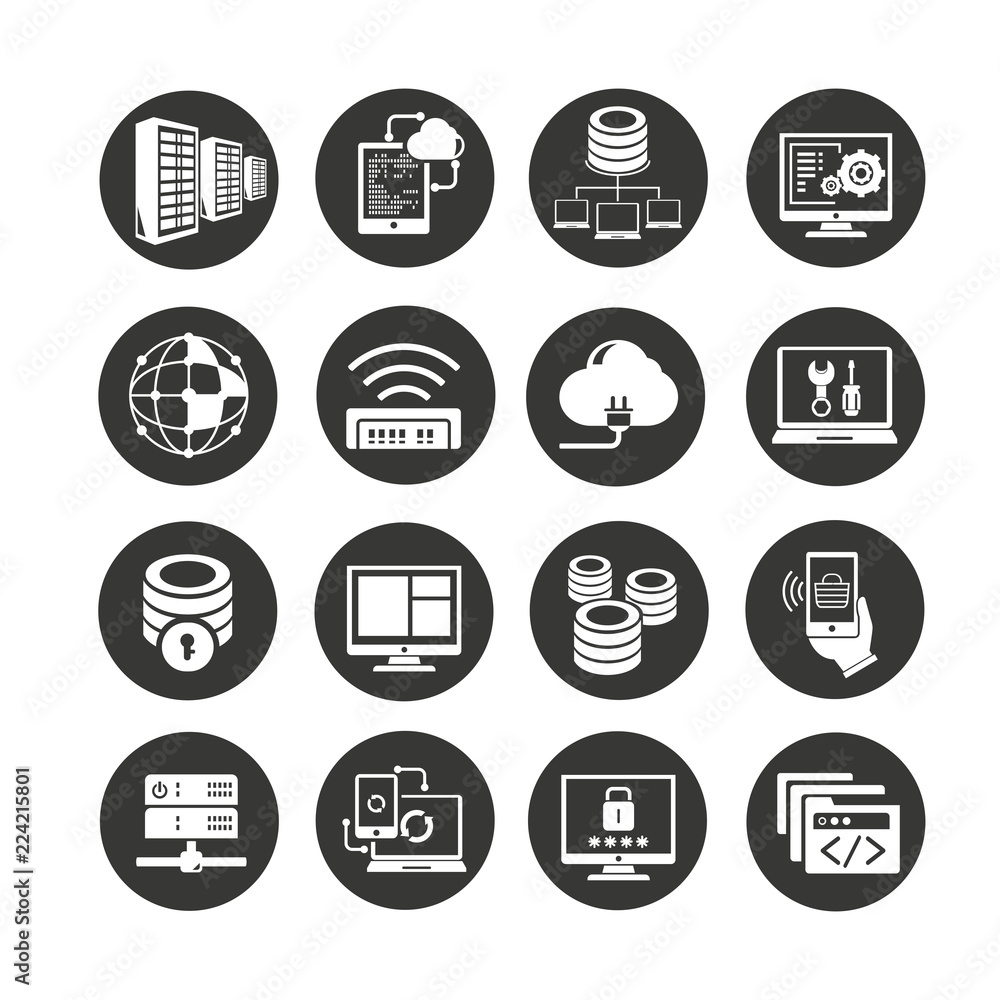 network icon set in circle button network icon set in circle button