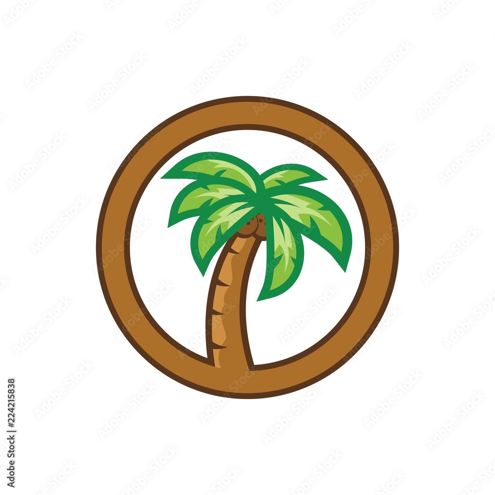 colored palm tree circle vector logo design