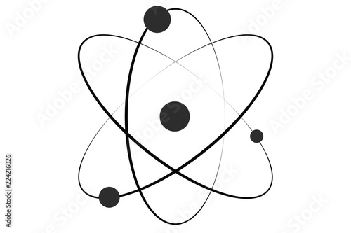 Icono negro de un átomo.