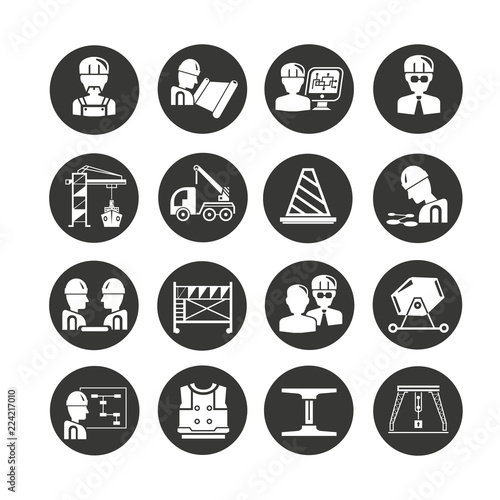 civil engineer and construction icon set in circle buttons