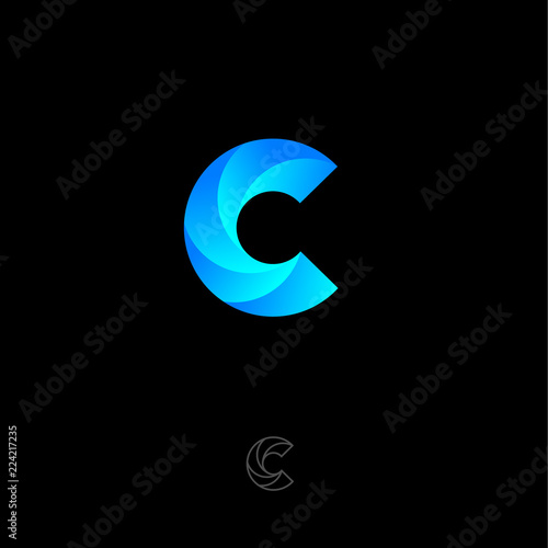 C letter monogram. C helix logo. Web, UI icon. Blue vortex logo on a black background. Contour option.