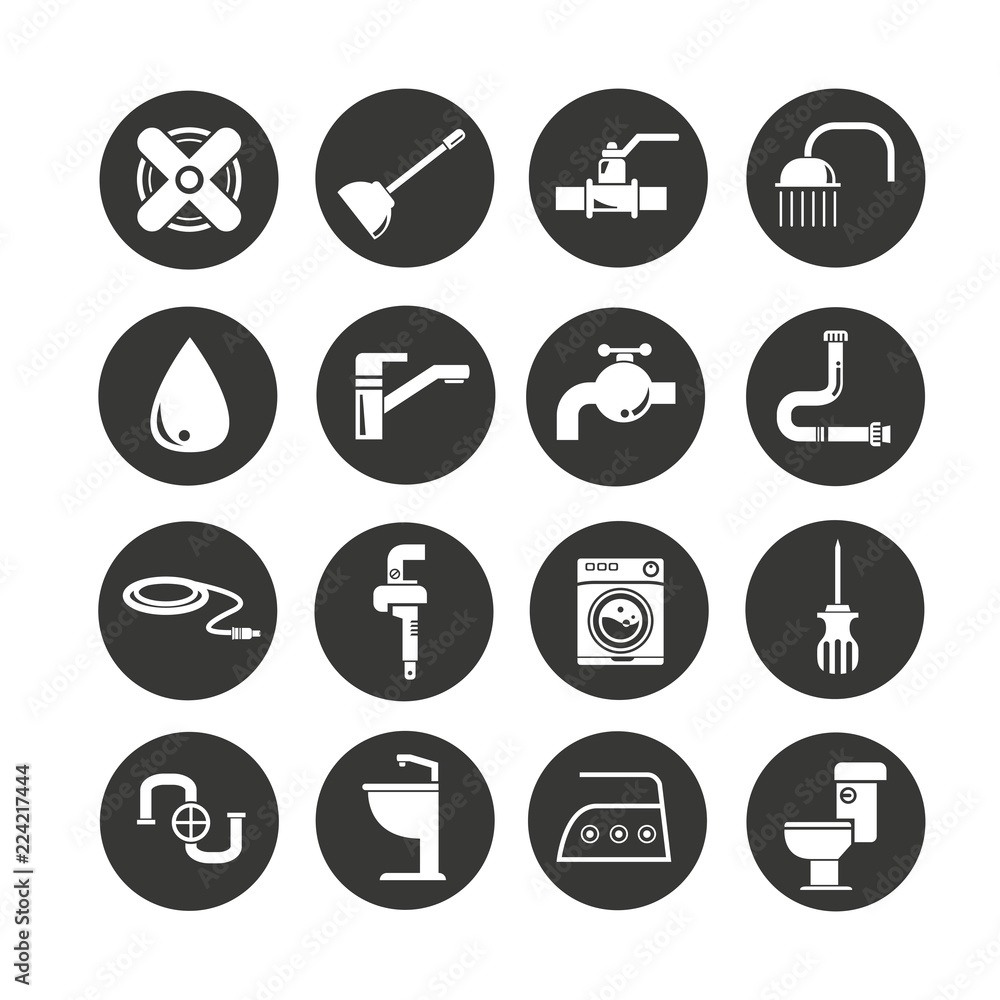 plumbing icon set in circle buttons