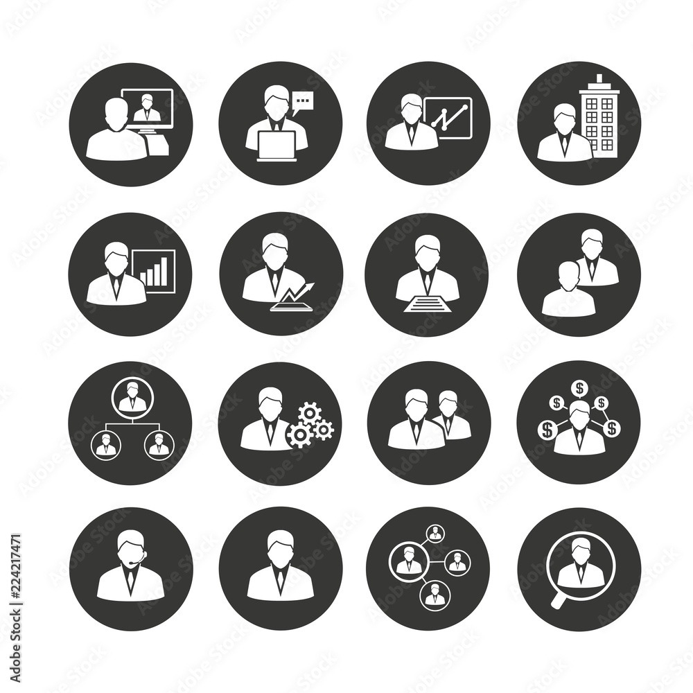 human resource and management icon set in circle button