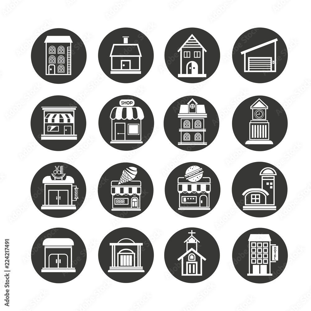building icon set in circle buttons building icon set in circle buttons