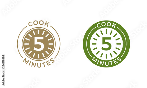 Cook 5 minutes clock icon cereal and pasta cooking