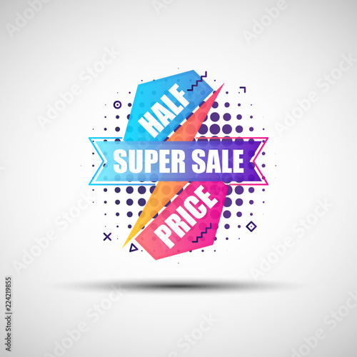 Modern geometric gradient half price super sale banner