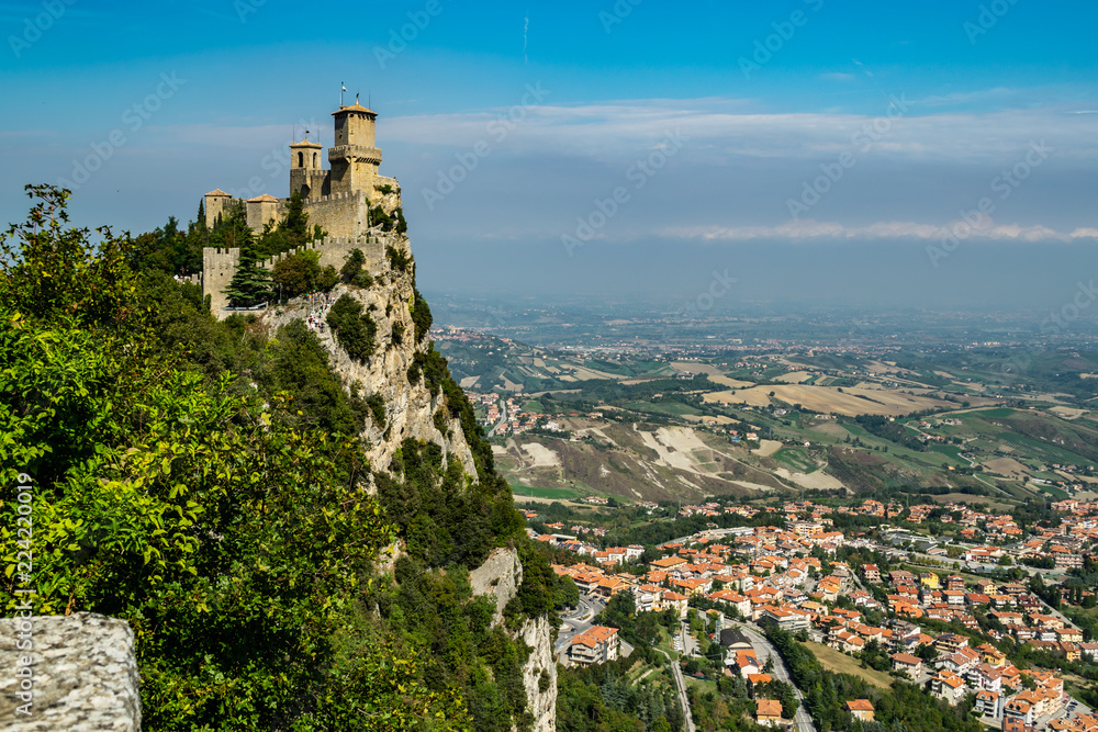 medieval castle Torre Guaita on top of the mountain, old city of republic of san marino