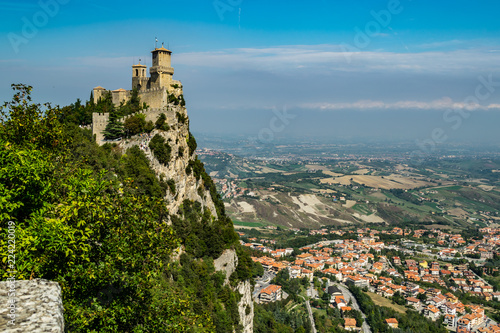 medieval castle Torre Guaita on top of the mountain, old city of republic of san marino