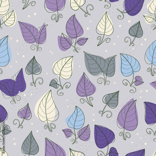 
  Seamless pattern of hand-drawn and colored leaves.Vector graphics . 