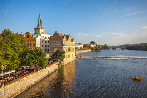 View to Vitava river from Charles Bridge in Prague, beautiful summer day © k_samurkas