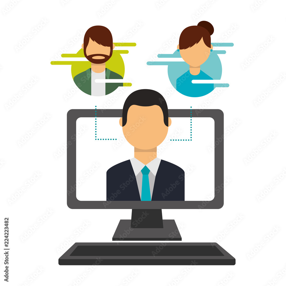 man on screen computer people social media man on screen computer people social media