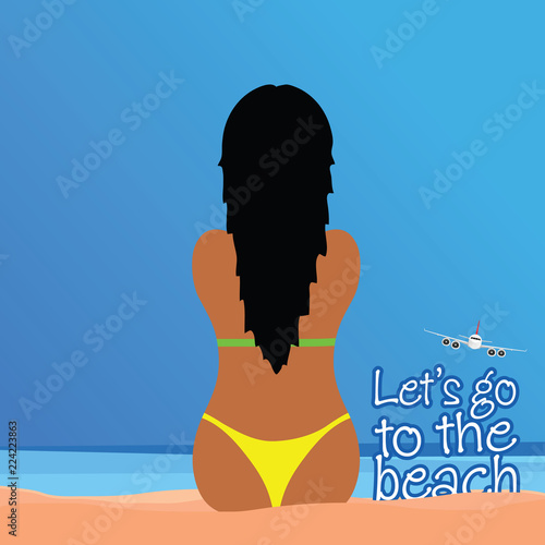girl silhouette in bikini on the sands beach illustration