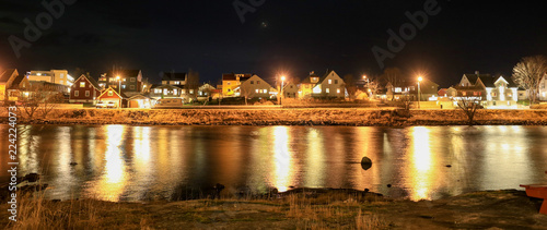 Night view by the sea in Bronnoysund Northern Norway
