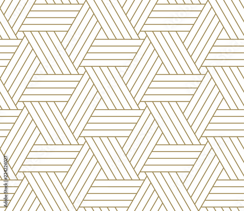 Modern simple geometric vector seamless pattern with gold line texture on white background. Light abstract wallpaper, bright tile backdrop.