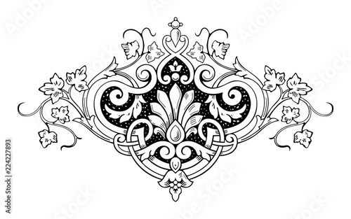Decorative calligraphic floral ornament in vintage style
