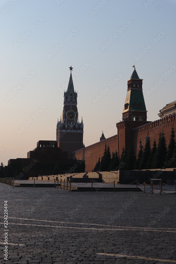 Morning view of the Red Square and Moscow Kremlin with the Lenin mausoleum, Russia
